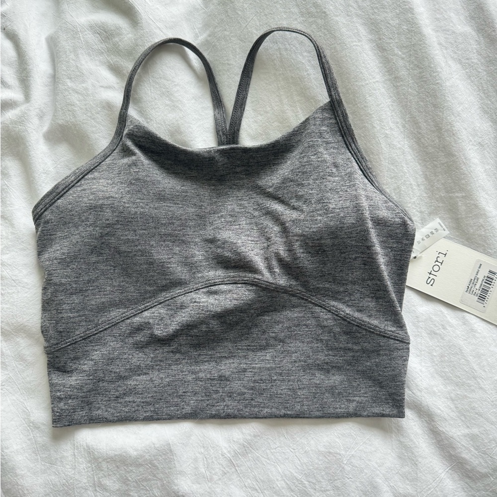 New grey STORI workout bra with tag
